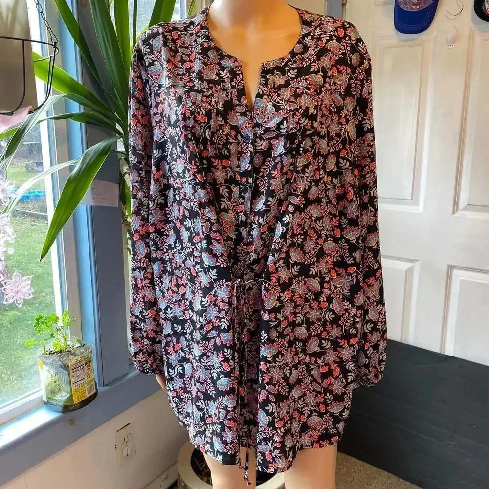 Terra & Sky Boho floral print summer  Tunic top Blouse Women plus 2X (20-22W) - Picture 5 of 5